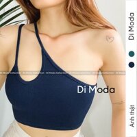 Áo croptop 2 dây chéo lệch vai dáng ôm hở vai thun gân Di Moda - A018