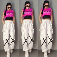 Áo croptop 2 lớp cá tính tập thể thao gym yoga erobic xoay hông giữ trục pickleball