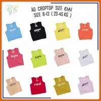 Áo croptop/ áo sát nách hở rốn bé gái size đại từ 23 - 45 kg, in chữ hở lưng mẫu mới 2022