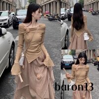Áo Croptop, Áo Thun MikaShop Áo Kiểu Trễ Vai Dài Tay Loe Đính Hoa Vạt Chéo Tôn Eo Phong Cách Ngọt Ngào tiểu thư Hàn Quốc