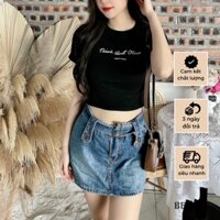 Áo Croptop Cổ Tròn Tay Ngắn Ôm Body  In Chữ , Áo Thun In Chữ Tay Ngắn Cổ Tròn Dáng Croptop Ôm Body