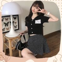 Áo croptop cộc tay cài khuy, Áo thun borip màu trắng,đen form ôm vải mềm mại ulzzang quảng châu JAN House