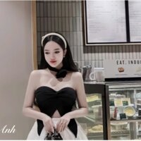 Áo Croptop Cúp Ngực Xoắn Xẻ Tà Kèm Hoa Cổ Chất Vải Mềm Mịn Xinh Xắn