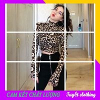 Áo croptop da beo dài tay cổ cao