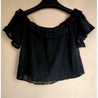 Áo Croptop Đen Trễ vai Freesize, new 90%