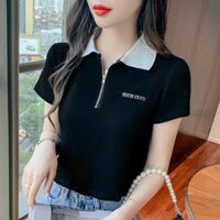 Áo croptop ღ FREESHIP ღ Áo thun nữ cổ bẻ phối khóa kéo thời trang XIXO - ATN0044