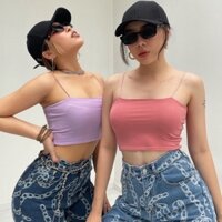 Aó croptop hai dây chất vải thun gân co dãn C0007