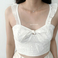Áo croptop hai dây ren trắng tay cánh tiên basic phong cách hàn quốc dành cho mùa hè