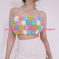 Áo Croptop Hoa Len Móc PINKSTORE29, Dáng Ôm Cổ Yếm Hở Lưng Quyến Rũ A5458