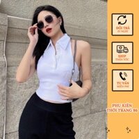 Áo Croptop Không Tay, Áo Thun Cổ Bẻ Ôm Sát Body Cực Ngầu Mặc Thoáng Mát Dễ Phối Đồ CT49