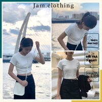 Áo Croptop Kiểu Ôm Tay Ngắn JAM Đơn Giản Vải Thun Gân Màu Trắng/Đen/Be