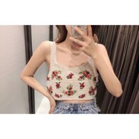Áo croptop len móc hoạ tiết hoa hồng - ORDER