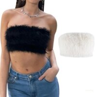 Áo Croptop Lông Giả Không Dây Kéo Sau Lưng Gợi Cảm Cho Nữ