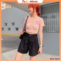 Áo Croptop Ngắn Tay TABI Cổ Tim Đính Logo BS Siêu Hot