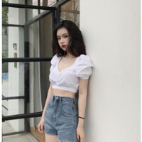 Áo croptop nhún tiểu thư xinh xắn