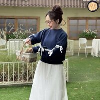 Áo Croptop Nỉ Tay Dài PinkLotus Store Kiểu Đính Nơ Xinh Xắn A51235