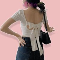 Áo Croptop Nơ Lưng Ôm Eo 4Min, áo kiểu nữ có nơ