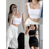 Áo Croptop Nữ 3 Lỗ Cổ Vuông , Áo Crt Nữ Trơn Sát Nách 2 Màu B023