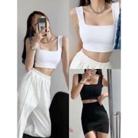 Áo Croptop Nữ 3 Lỗ Cổ Vuông , Áo Crt Nữ Trơn Sát Nách 2 Màu B023 _Tổng kho Thời Trang