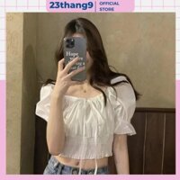Áo croptop nữ , áo kiểu nữ bánh bèo mặc được trễ vai thắt nơ trước ngực phong cách trẻ trung đi chơi đi biển A125