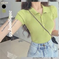 Áo Croptop Nữ (Áo Thun Nữ) CÓ SẴN Cổ Áo Polo Dáng Ôm Vải Thun Gân Co Giãn Thời Trang Mùa Hè Cho Nữ -AK004