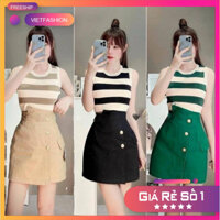 Áo Croptop Nữ ba lỗ sát nách kẻ ngang to chất liệu Len Mongtoghi mềm mại cao cấp mặc cực mát