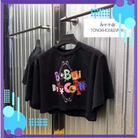 Áo Croptop Nữ BoBui 🦋FREESHIP🦋 Áo Phông Dáng Ngắn Cộc Tay In Chữ Màu Đen [Mới]