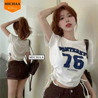 Áo Croptop Nữ Cổ Tròn Tay Ngắn MONTEREY 76 Ôm Body, Áo Thun Croptop Kiểu Sexy Thun Borip CR61 - Hàng mới về