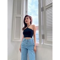 Áo Croptop Nữ Cổ Yếm Cột Dây Hoa Nhí FreesizeThun Gân LA BOUTIQUE LA11 | LA BOUTIQUE 2