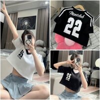 Áo Croptop Nữ Cộc Tay 22 Cổ Tim Dáng Rộng🦋 Áo Nữ Thể Thao 2 Màu Siêu Hot