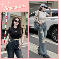 Áo Croptop Nữ Cộc Tay Body Tag Chữ D Hai Màu Đen Trắng Shara SR1056 KT Áo Thun Body Dáng Ngắn Phong Cách Trẻ Trung