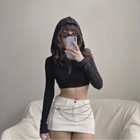 Áo croptop nữ dài tay có mũ liền_HLa QCCC