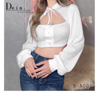 Áo Croptop Nữ Dài Tay Cổ Sơ Mi Dây Cột Nơ Xinh Xỉu Code : B-A001