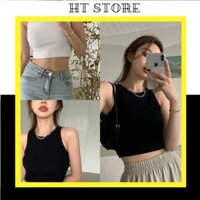 Áo Croptop Nữ Dáng Ôm 2 Màu dưới 59kg - Áo Thun Ngắn Nữ trơn 3 Lỗ Sát Nách B049