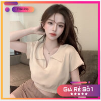 Áo Croptop Nữ dệt kim cổ bẻ tay hến - Áo croptop nữ tay ngắn cổ Đức chất liệu len mỏng mềm mại thoáng mát - SVFA56