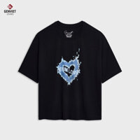 Áo Croptop Nữ GENVIET JEANS, Cotton Mềm Mại, Cổ Tròn, Họa Tiết Trái Tim - Mẫu S251.G.TA5229T08914