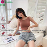 Áo croptop nữ Hiền Trần BOUTIQUE sát nách ba lỗ thun không tay kiểu ôm body tank top vải cotton co giãn tốt 3 màu đen trắng nâu - Đen