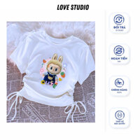 Áo croptop nữ Local Brand in hình Labubu dễ thương Hàn Quốc, Croptop có dây rút