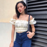 Áo croptop nữ nhún voan kiếng nhiều màu MSA394