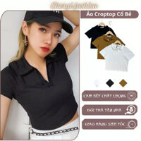 Áo croptop nữ polo tay ngắn có cổ, Áo thun nữ cổ bẻ trẻ trung chất cotton cao cấp màu đen trắng đi chơi, đi làm CHR215.