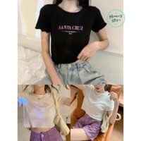 Áo Croptop Nữ Santa Cruz Viền Bèo , Áo Ngắn Nữ Chữ Thêu 2 Màu HMB007
