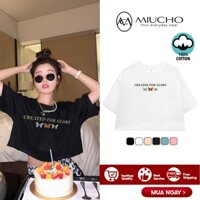 Áo croptop nữ tay ngắn cổ tròn vải thun cotton kiểu hàn quốc CR011 Miucho in hình hoạ tiết