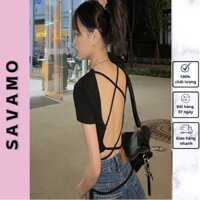 Áo croptop nữ tay ngắn kiểu ôm 2 dây trơn cổ tròn freesize thun body SAVAMO SA32