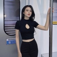 Áo croptop nữ tay ngắn HHVINTAGE kiểu khoét ngực thun co giãn TOP A70