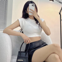 Áo croptop nữ tay ngắn HHVINTAGE kiểu basic cổ tròn tay cánh tiên thun co giãn Top A88