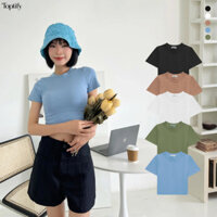 Áo croptop nữ TOPTIFY  ôm body trơn tay ngắn cổ tròn chất thun gân form basic -  Cora Top AC04 - TTF039