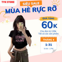 Áo Croptop Ôm Body Tay Ngắn In Hình Chữ  #Q21