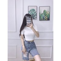 Áo Croptop Ôm Cổ Tròn Tay Ngắn Nhiều Màu - Trắng