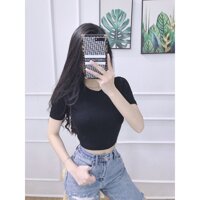 Áo Croptop Ôm Cổ Tròn Tay Ngắn Nhiều Màu - đen