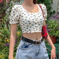 Áo croptop phối ren họa tiết hoa thời trang cho nữ Đẹp 💝